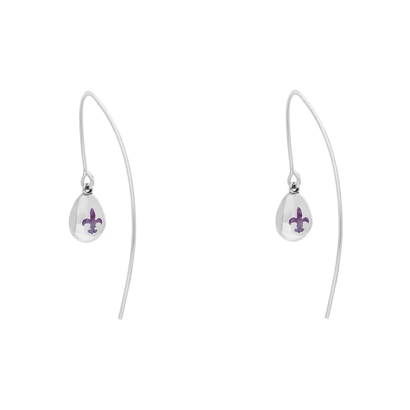 18ct White Gold Blue John Fleur De Lis Disc Drop Earrings