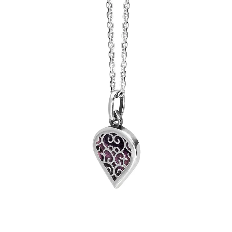 18ct White Gold Blue John Flore Filigree Small Heart Necklace