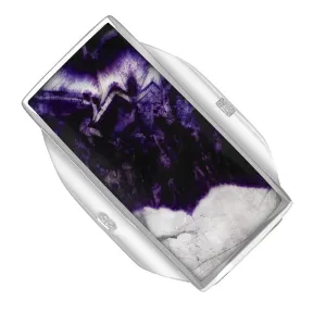 18ct White Gold Blue John King's Coronation Hallmark Large Oblong Ring D