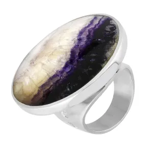 18ct White Gold Blue John King's Coronation Hallmark Large Round Ring D