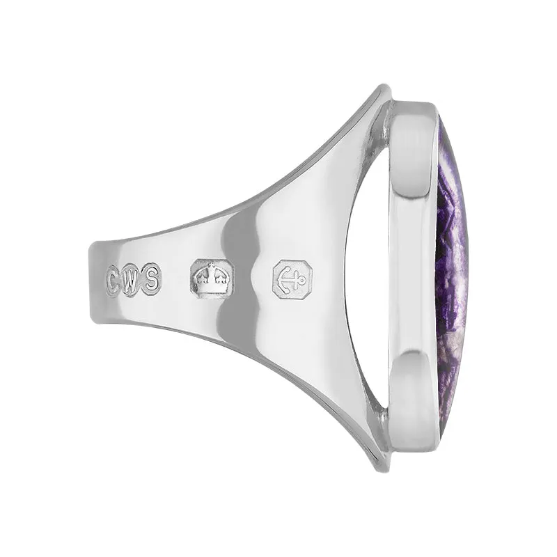 18ct White Gold Blue John King's Coronation Hallmark Medium Oval Ring D
