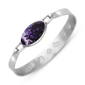 18ct White Gold Blue John King's Coronation Hallmark Wide Oval Bangle D