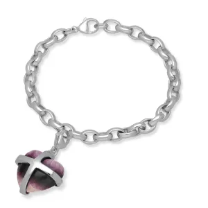 18ct White Gold Blue John Large Cross Heart Charm Bracelet