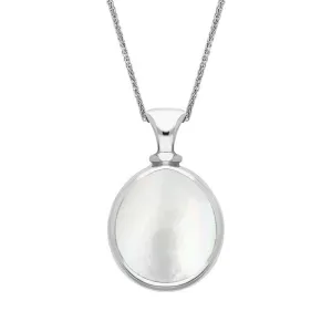 18ct White Gold Blue John Mother Of Pearl Small Double Sided Pear Fob Necklace