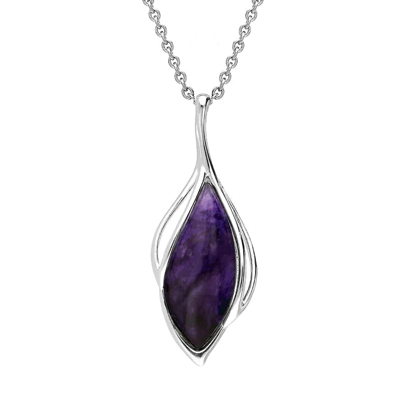 18ct White Gold Blue John Open Marquise Shaped Necklace