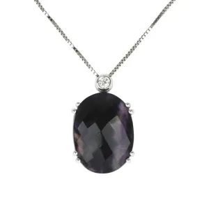 18ct White Gold Blue John Oval 0.08 Carat Diamond Pendant Necklace