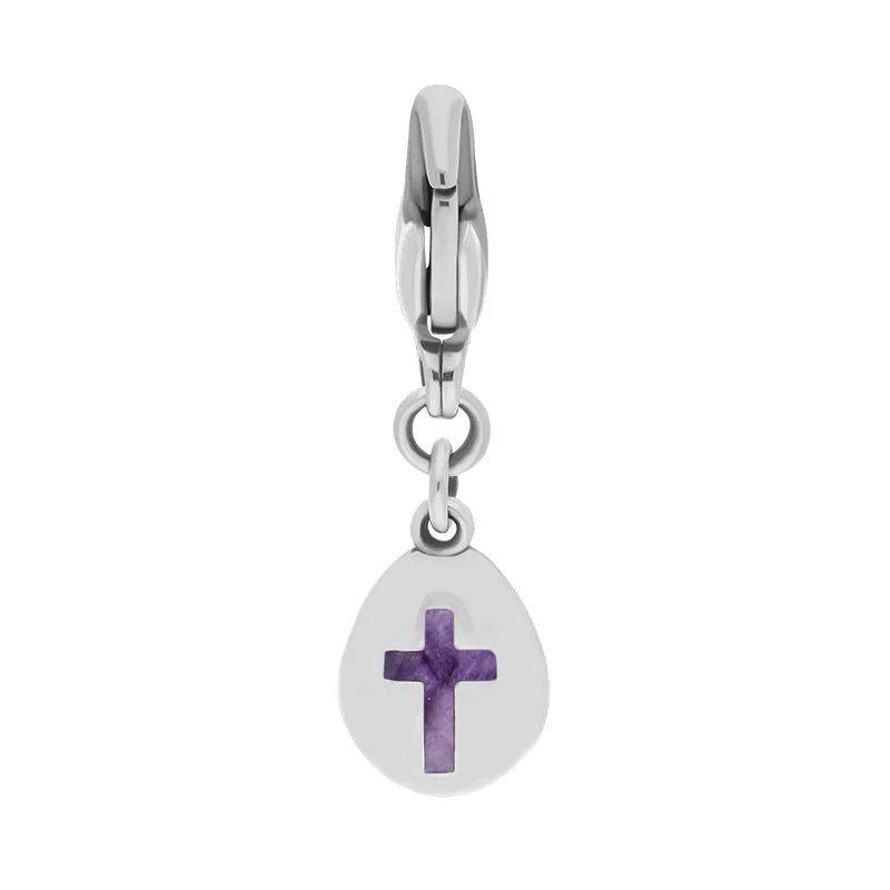 18ct White Gold Blue John Pear Shaped Cross Clip Charm