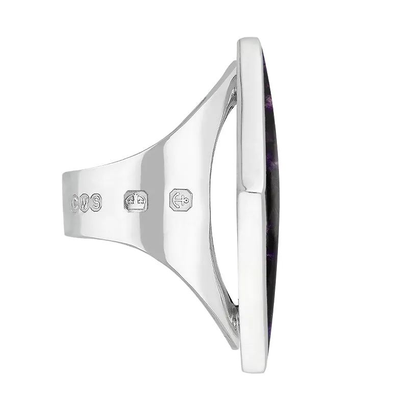 18ct White Gold Blue John Queen's Jubilee Hallmark Large Rhombus Ring D