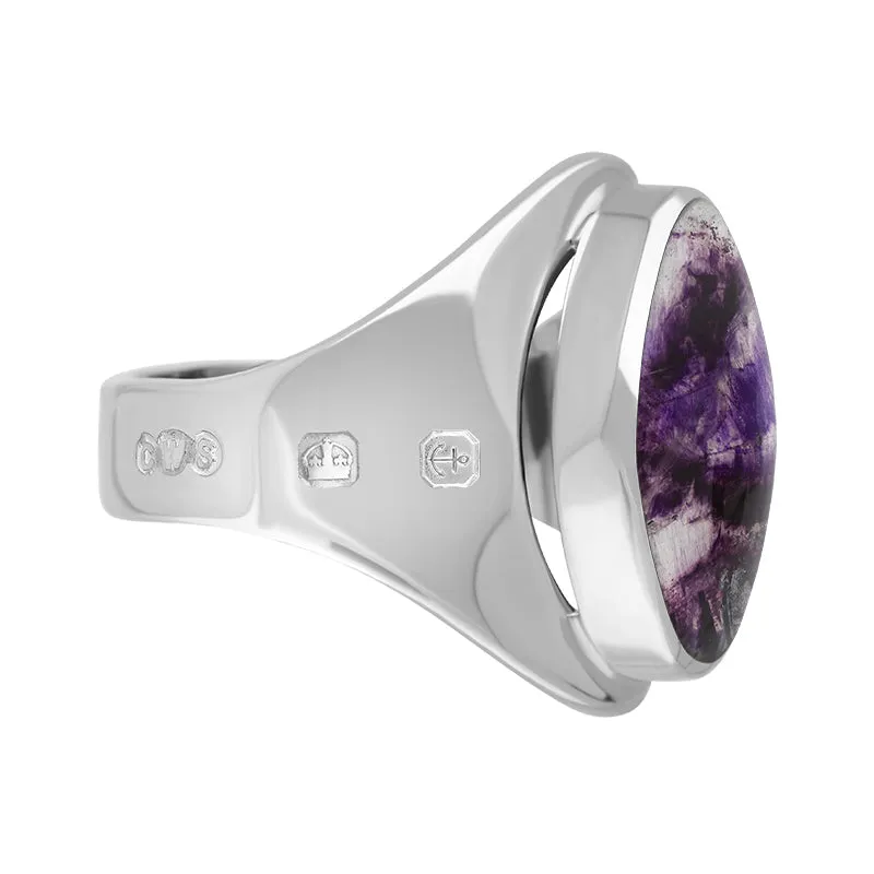 18ct White Gold Blue John Queen's Jubilee Hallmark Small Oval Ring D