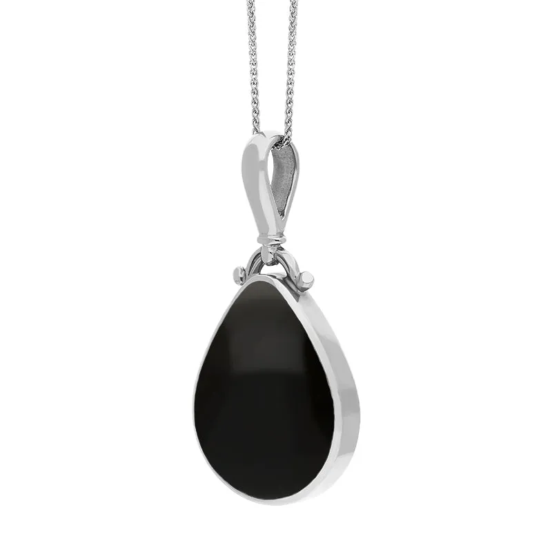 18ct White Gold Blue John Whitby Jet Double Sided Pear Fob Necklace