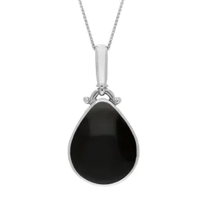 18ct White Gold Blue John Whitby Jet Double Sided Pear Fob Necklace