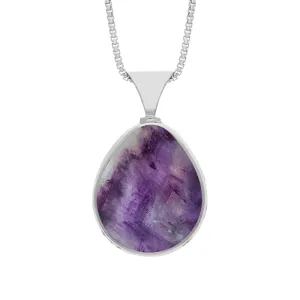 18ct White Gold Blue John Whitby Jet Queens Jubilee Hallmark Double Sided Pear-shaped Necklace D