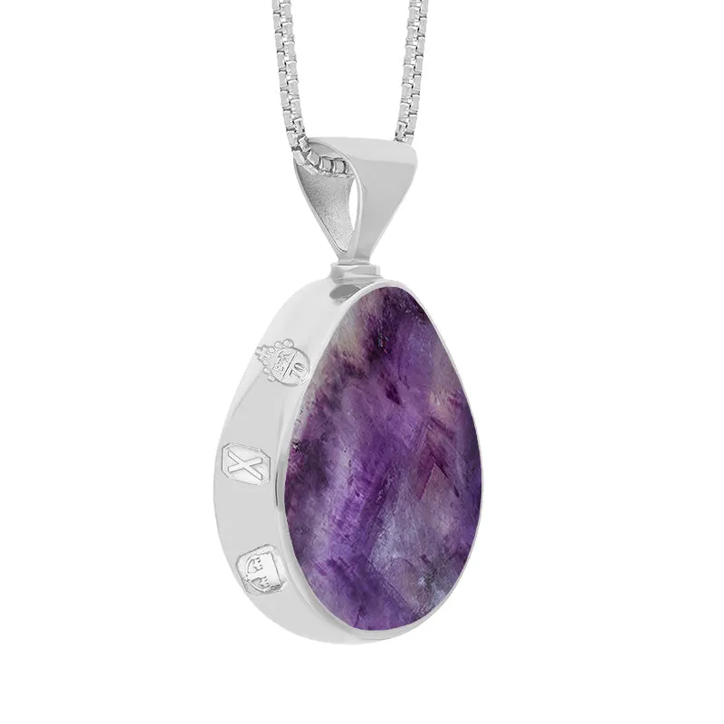18ct White Gold Blue John Whitby Jet Queens Jubilee Hallmark Double Sided Pear-shaped Necklace D