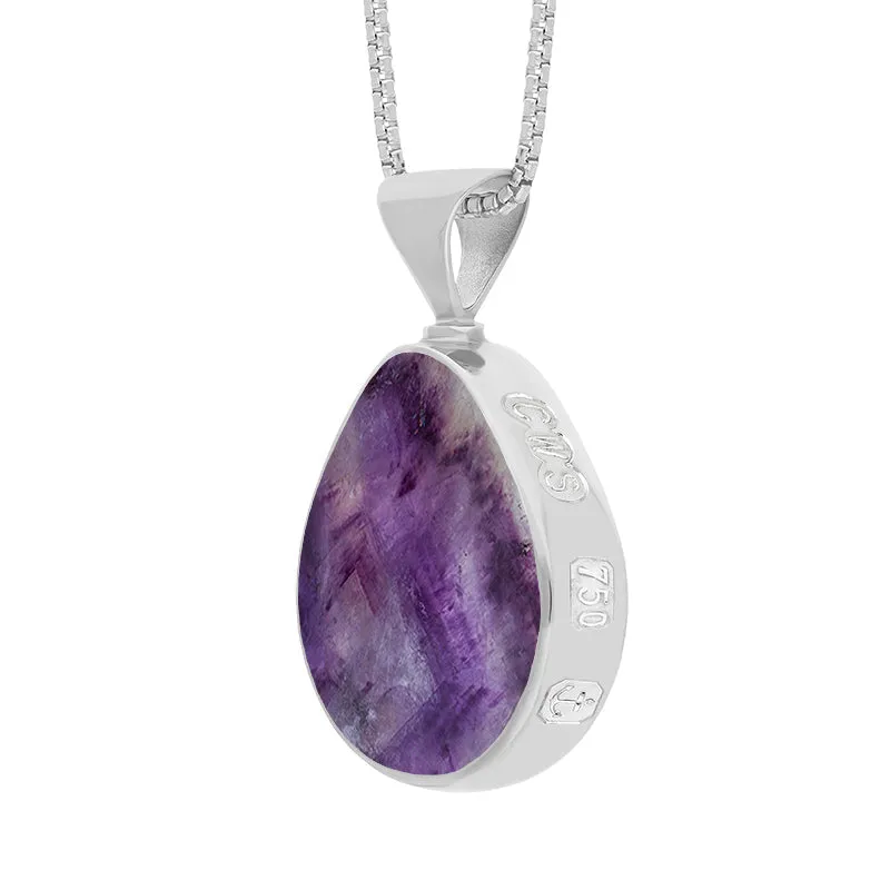 18ct White Gold Blue John Whitby Jet Queens Jubilee Hallmark Double Sided Pear-shaped Necklace D