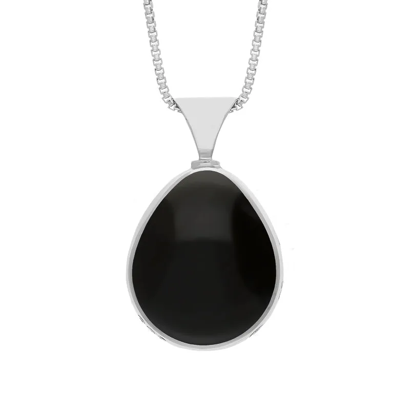 18ct White Gold Blue John Whitby Jet Queens Jubilee Hallmark Double Sided Pear-shaped Necklace D