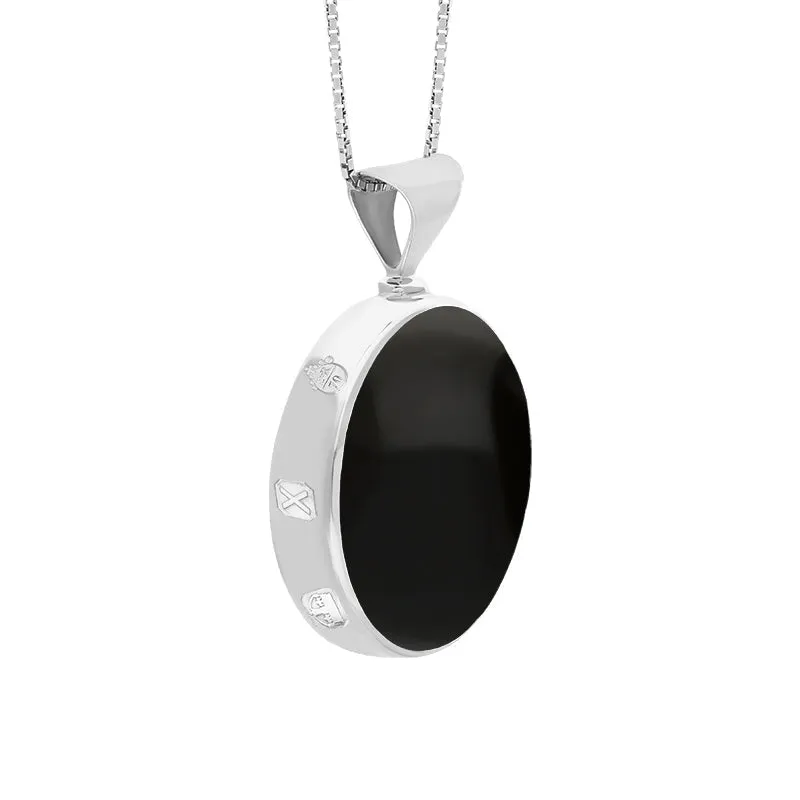 18ct White Gold Blue John Whitby Jet Queens Jubilee Hallmark Double Sided Round Necklace D