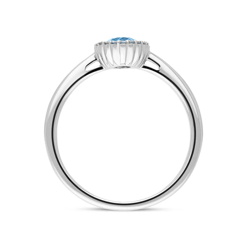 18ct White Gold Blue Topaz Diamond Oval Cut Cluster Ring
