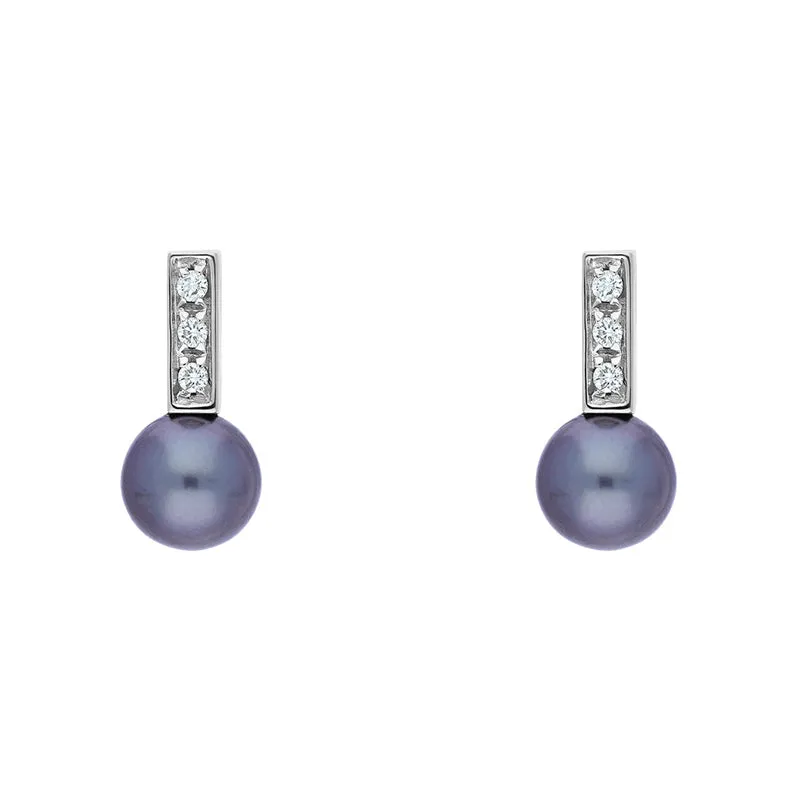 18ct White Gold Diamond Black Pearl Drop Earrings D
