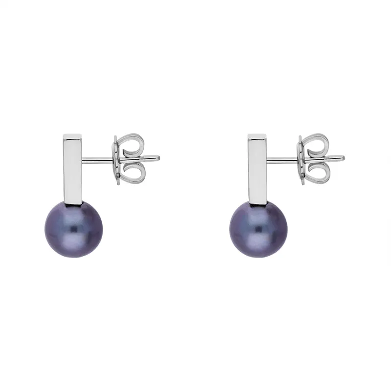 18ct White Gold Diamond Black Pearl Drop Earrings D