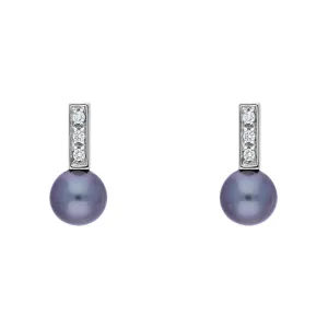 18ct White Gold Diamond Black Pearl Drop Earrings D