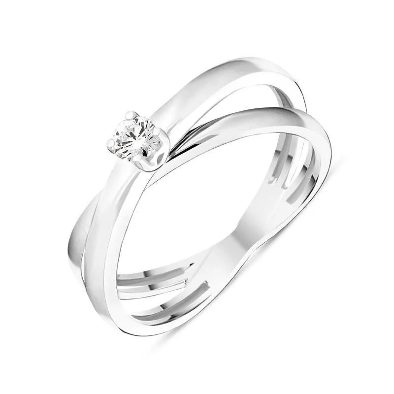 18ct White Gold Diamond Cross Over Solitaire Ring