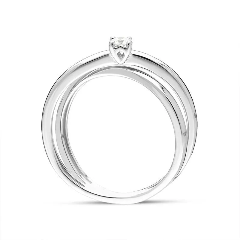 18ct White Gold Diamond Cross Over Solitaire Ring