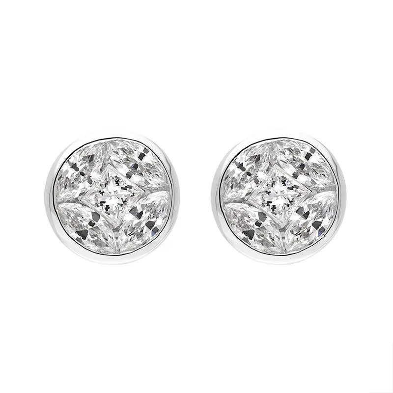 18ct White Gold Diamond Princess and Marquise Cut Cluster Stud Earrings
