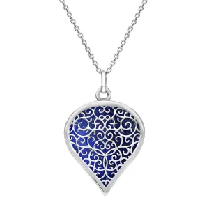 18ct White Gold Lapis Lazuli Flore Filigree Large Heart Necklace