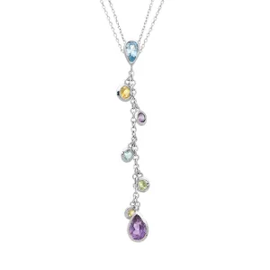 18ct White Gold Mixed Gem Drop Necklace