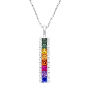18ct White Gold Rainbow Sapphire 1.77ct Diamond Bar Necklace