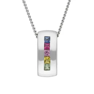 18ct White Gold Rainbow Sapphire Necklace