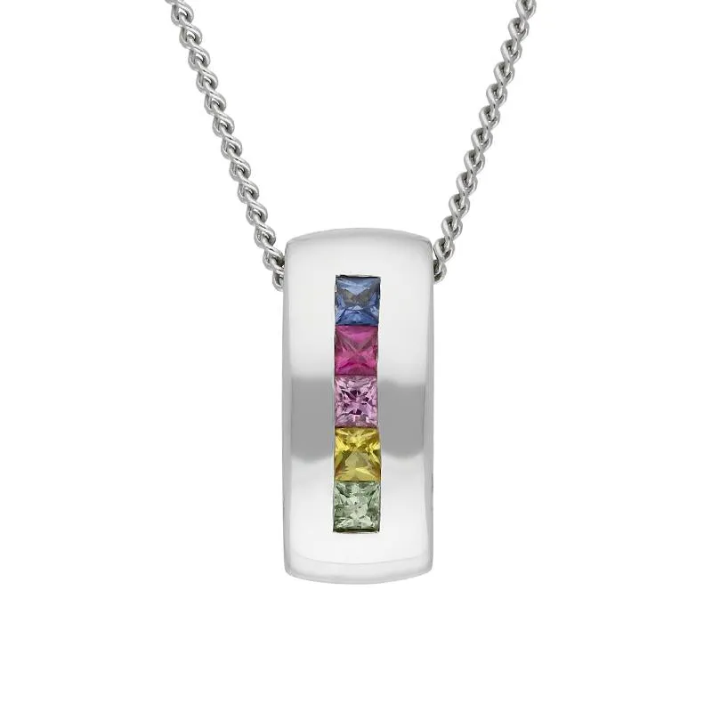 18ct White Gold Rainbow Sapphire Necklace