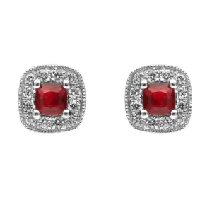 18ct White Gold Ruby and Diamond Cushion Stud Earrings