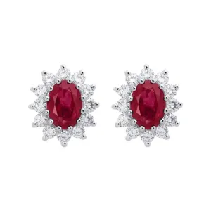 18ct White Gold Ruby Diamond Cluster Stud Earrings