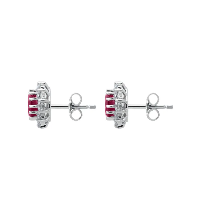 18ct White Gold Ruby Diamond Cluster Stud Earrings