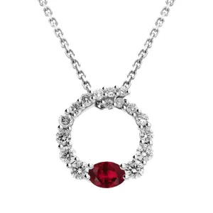18ct White Gold Ruby Diamond Open Circle Pendant