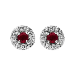 18ct White Gold Ruby Diamond Round Cluster Stud Earrings