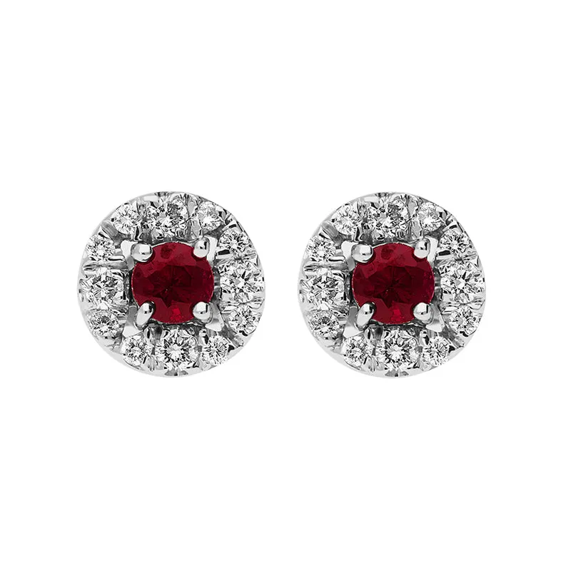 18ct White Gold Ruby Diamond Round Cluster Stud Earrings