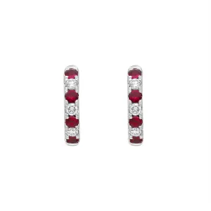 18ct White Gold Ruby Diamond Seven Stone Hoop Earrings