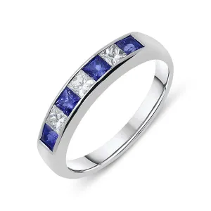 18ct White Gold Sapphire and Diamond Princess Cut Half Eternity Ring
