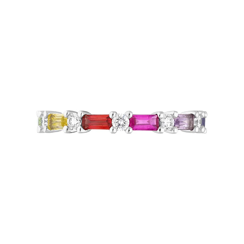 18ct White Gold Sapphire Diamond Multicolour Half Eternity Ring