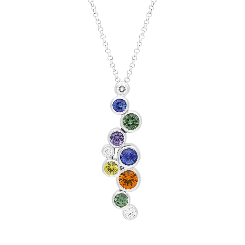 18ct White Gold Sapphire Diamond Multicoloured Bubble Pendant D