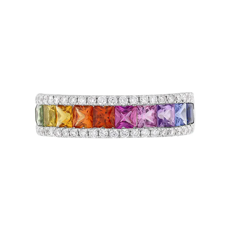 18ct White Gold Sapphire Diamond Princess Cut Multicolour Half Eternity Ring