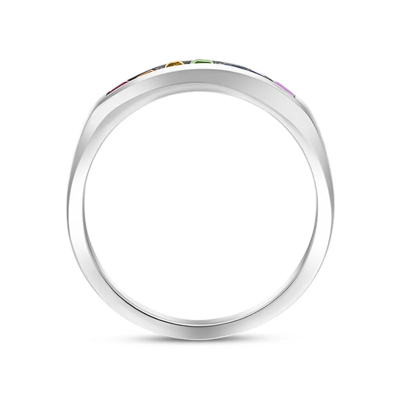 18ct White Gold Sapphire Multicoloured Rainbow Half Eternity Ring D