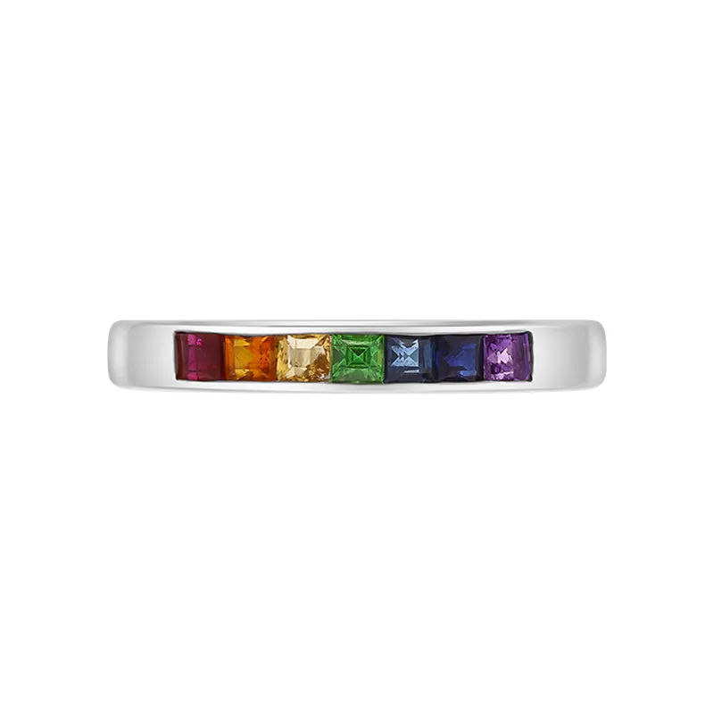 18ct White Gold Sapphire Multicoloured Rainbow Half Eternity Ring D