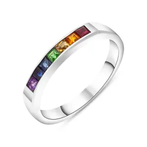 18ct White Gold Sapphire Multicoloured Rainbow Half Eternity Ring D
