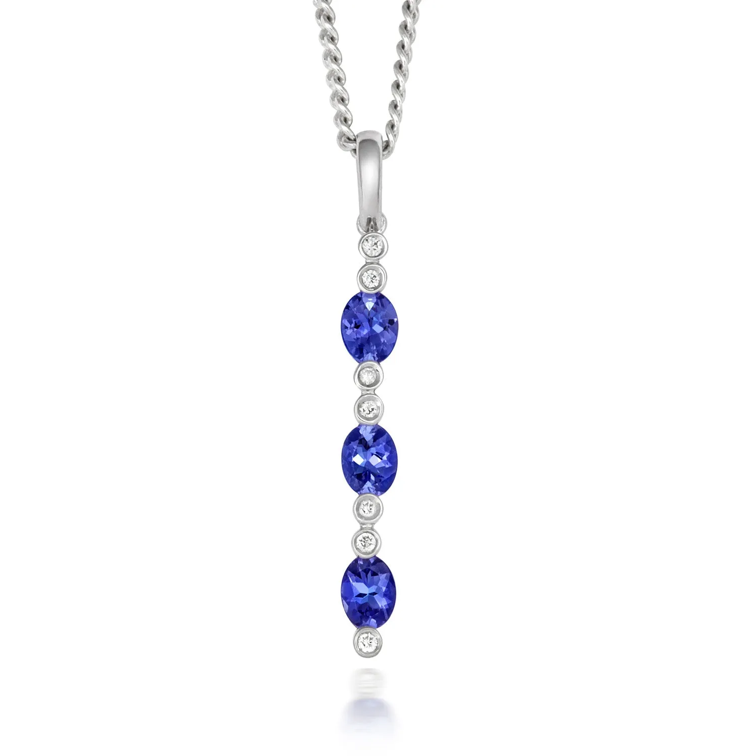 18ct White Gold Tanzanite and Diamond Three Stone Necklace