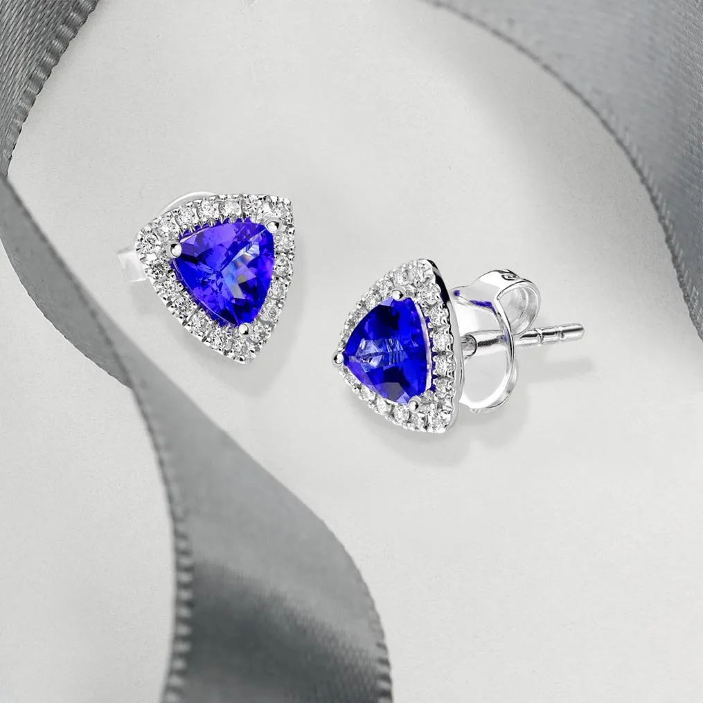 18ct White Gold Tanzanite Diamond Stud Earrings
