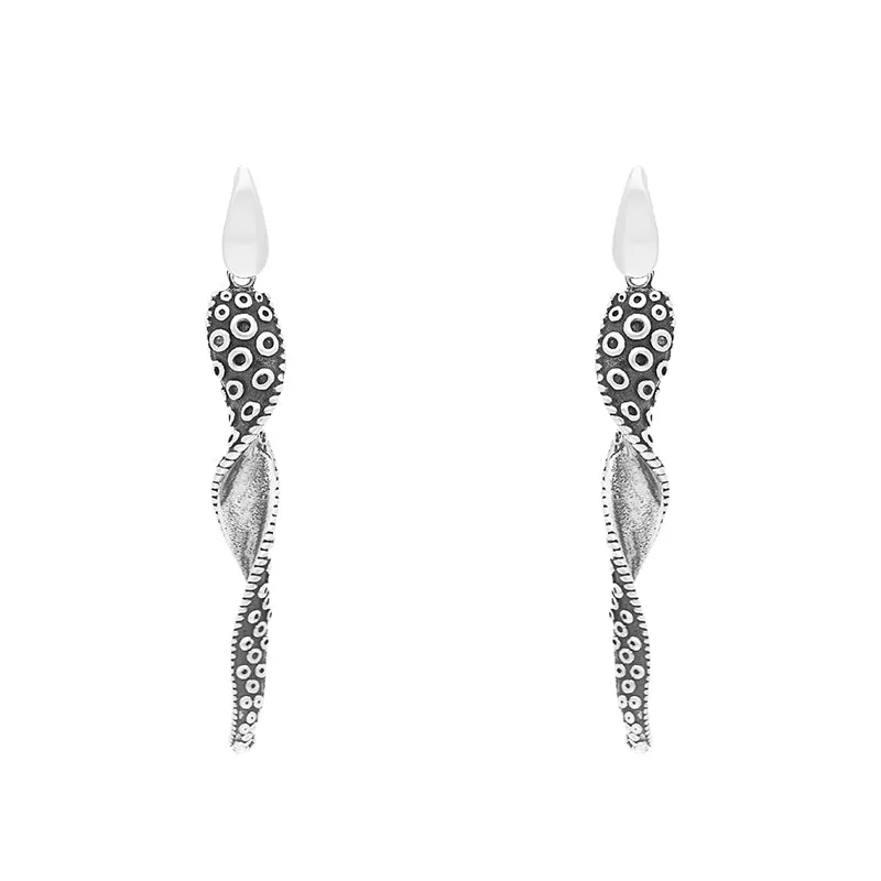 18ct White Gold Tentacle Twist Drop Earrings