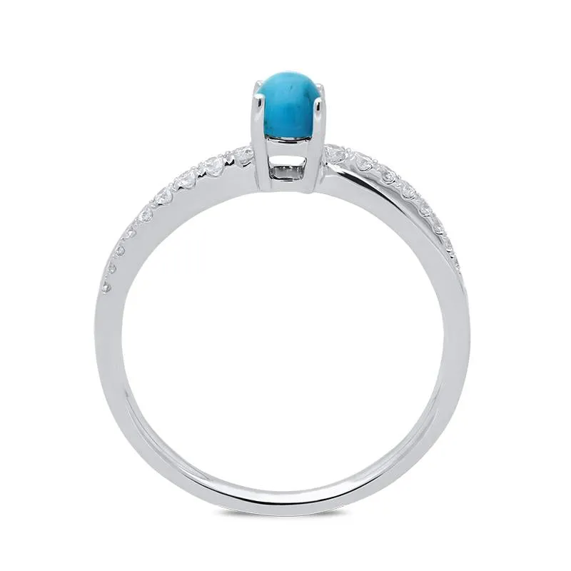 18ct White Gold Turquoise 0.16ct Diamond Split Shoulder Ring